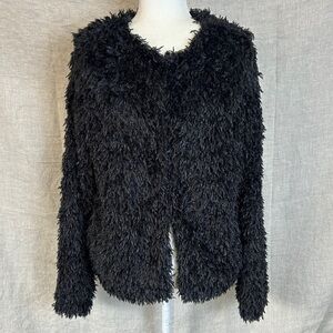 Colleen Lopez Hi Pile Shag Jacket Cardigan Black Size Small